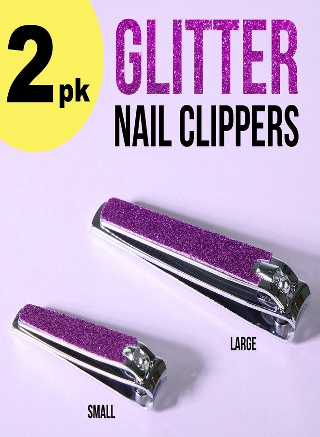 FOREVER 21 Nail Clippers Set - 2pc Purple Glitter Nail Clipper Value Pack, Big & Small Precision Nail Clippers Pack, Essential Manicure & Pedicure Tools - Image 2
